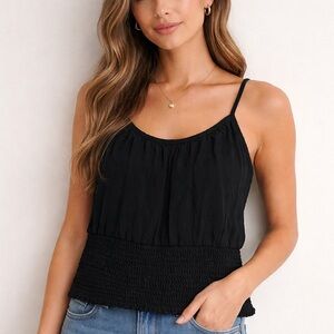 Black Smocked-Waist Cami with Adjustable Straps - Women's